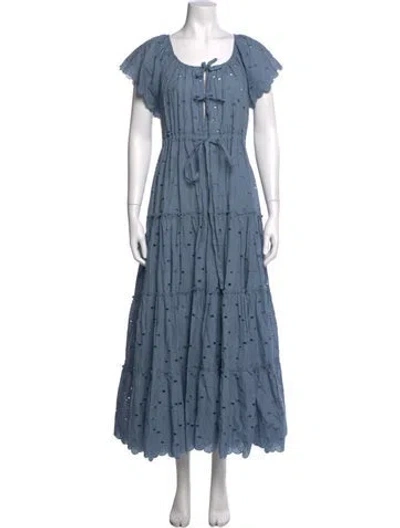 Pre-owned Innika Choo Lace Pattern Long Dress In Blue