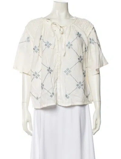 Pre-owned Innika Choo Linen Bateau Neckline Blouse In White