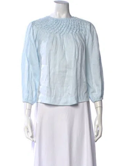 Pre-owned Innika Choo Linen Crew Neck Blouse In Blue