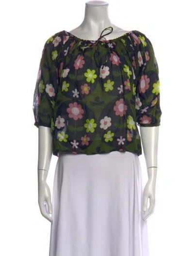 Pre-owned Innika Choo Linen Floral Print Blouse In Multicolor