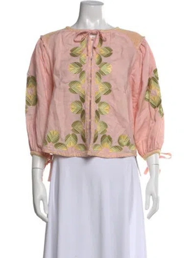 Pre-owned Innika Choo Linen Floral Print Blouse In Pink