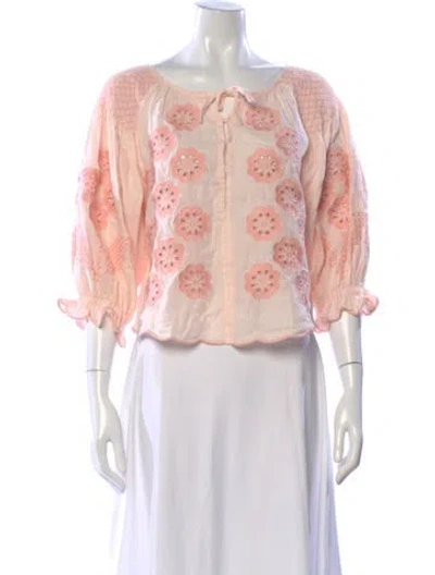 Pre-owned Innika Choo Linen Floral Print Blouse In Pink