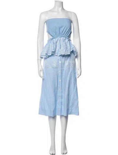 Pre-owned Innika Choo Linen Floral Print Skirt Set W/ Tags In Blue