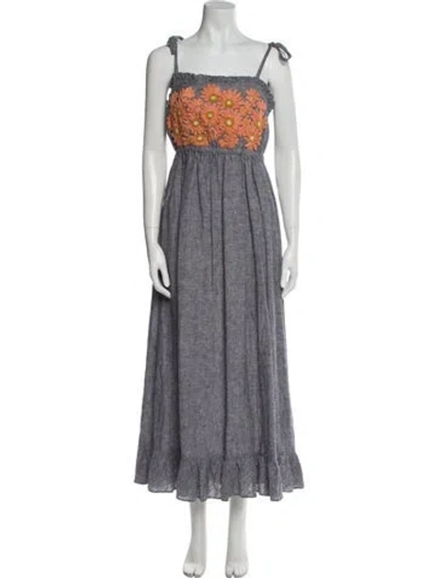 Pre-owned Innika Choo Linen Long Dress In Blue