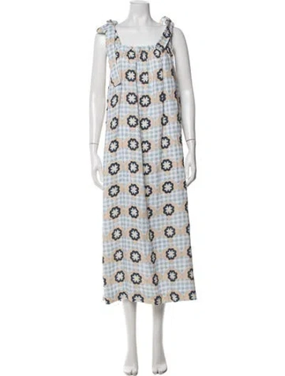 Pre-owned Innika Choo Linen Long Dress In Blue