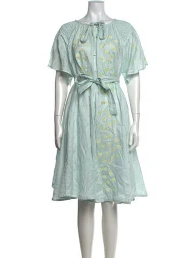 Pre-owned Innika Choo Linen Midi Length Dress In Blue