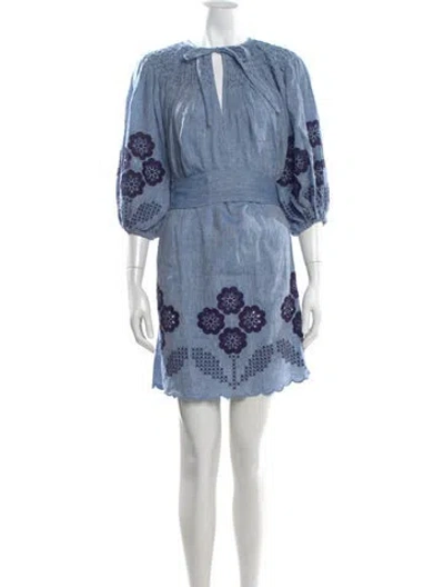 Pre-owned Innika Choo Linen Mini Dress In Blue
