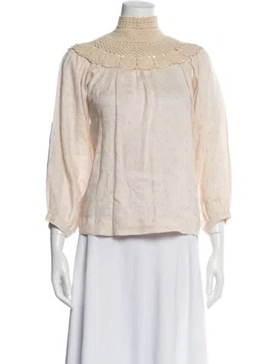 Pre-owned Innika Choo Linen Polka Dot Print Blouse In Neutral