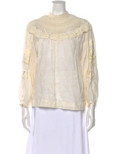 Pre-owned Innika Choo Linen Printed Blouse In Neutral