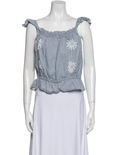 Pre-owned Innika Choo Linen Square Neckline Crop Top In Blue