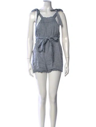 Pre-owned Innika Choo Linen Square Neckline Romper In Blue