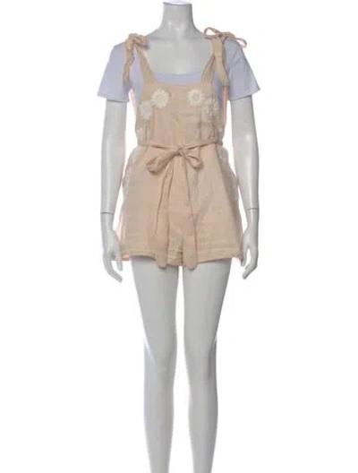 Pre-owned Innika Choo Linen Square Neckline Romper In Pink