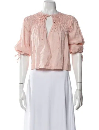 Pre-owned Innika Choo Linen Tie Neck Blouse In Pink