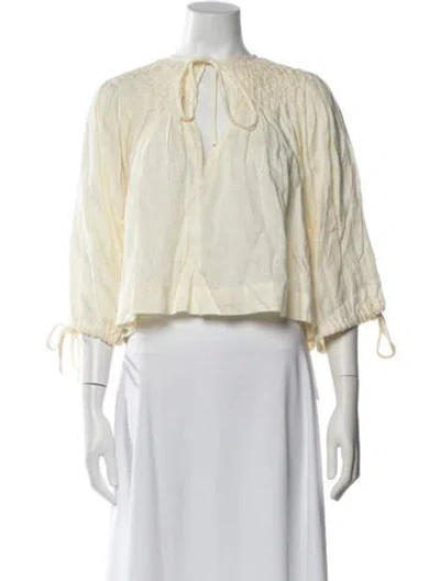Pre-owned Innika Choo Linen V-neck Blouse In White