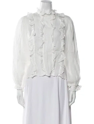 Pre-owned Innika Choo Mock Neck Long Sleeve Blouse In White