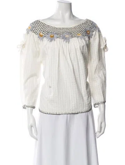 Pre-owned Innika Choo Off-the-shoulder Long Sleeve Blouse In White