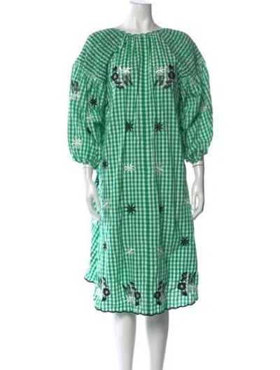 Pre-owned Innika Choo Plaid Print Midi Length Dress In Green