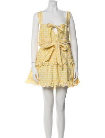 Pre-owned Innika Choo Plaid Print Mini Dress In Yellow