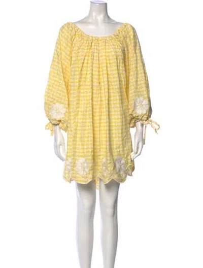 Pre-owned Innika Choo Plaid Print Mini Dress In Yellow