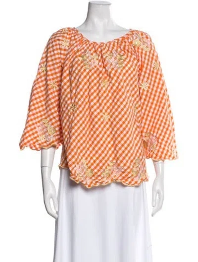 Pre-owned Innika Choo Plaid Print Scoop Neck Blouse In Orange