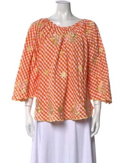 Pre-owned Innika Choo Plaid Print Scoop Neck Blouse In Orange