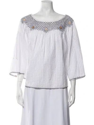 Pre-owned Innika Choo Plaid Print Scoop Neck Blouse In White