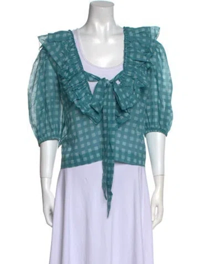 Pre-owned Innika Choo Plaid Print Square Neckline Crop Top In Blue