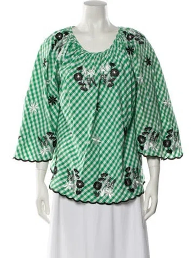 Pre-owned Innika Choo Printed Scoop Neck Blouse In Green