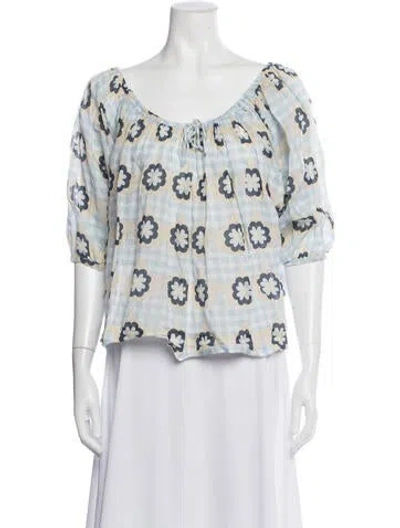 Pre-owned Innika Choo Printed V-neck Blouse In Blue
