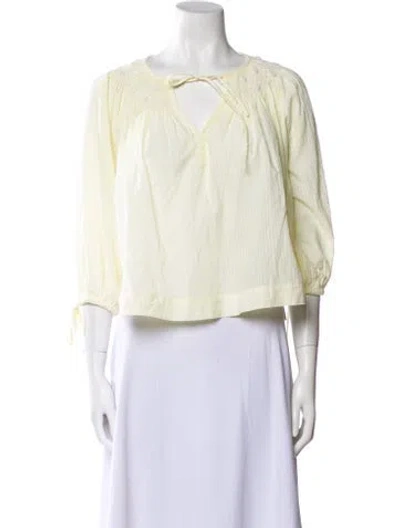 Pre-owned Innika Choo Scoop Neck Three-quarter Sleeve Crop Top In Yellow