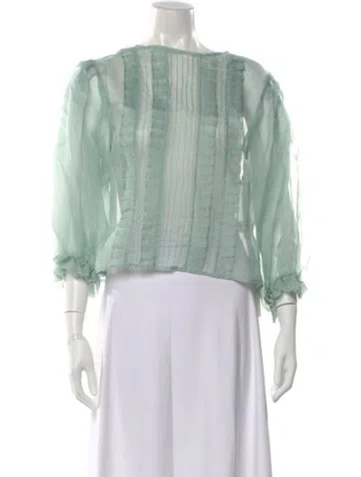 Pre-owned Innika Choo Silk Tie Neck Blouse In Green