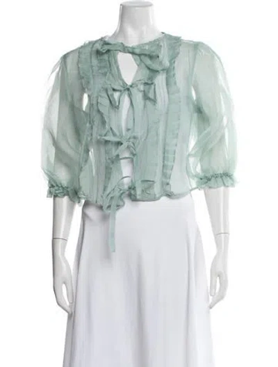 Pre-owned Innika Choo Silk Tie Neck Blouse In Green