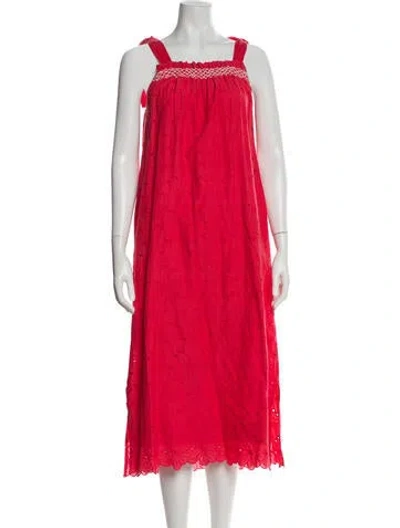 Pre-owned Innika Choo Square Neckline Midi Length Dress In Orange