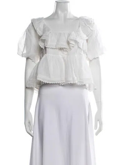 Pre-owned Innika Choo Square Neckline Short Sleeve Blouse In Neutrals