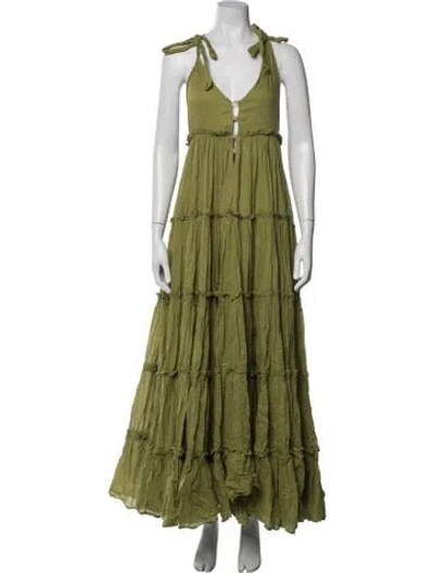 Pre-owned Innika Choo V-neck Long Dress In Green