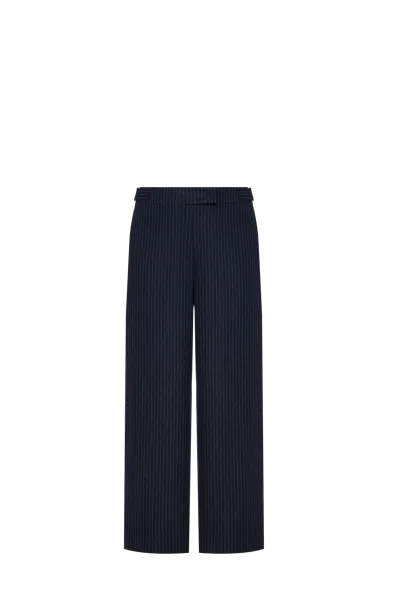 Innna Adjustable Pinstriped Navy Trousers In Wool In Blue