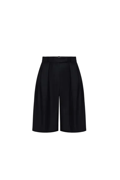 Innna Black Shorts In Lustre Wool Flannel