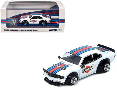 Inno Models Mazda Rx-3 Savanna Rhd (right Hand Drive) "martini Racing Livery" White With Red And Blue Stripes 1/ In Multi