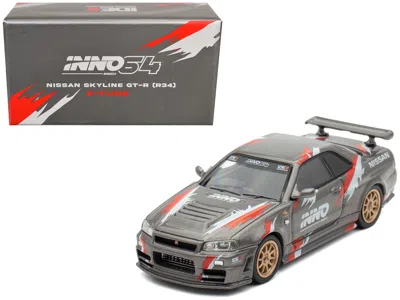 Inno Models Nissan Skyline Gt-r (r34) Z-tune Rhd (right Hand Drive) Gray Metallic With Graphics "indonesia Dieca