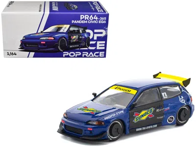 Inno Models Pandem Civic Eg6 Rhd (right Hand Drive) "sunoco" Blue Metallic With Yellow Accents 1/64 Diecast Mode