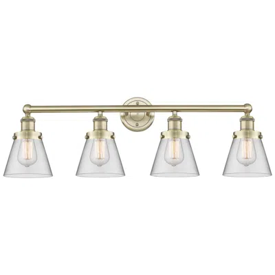 Innovations Lighting Cone 33 1/4" Wide Antique Brass And Clear 4-light Bath Light