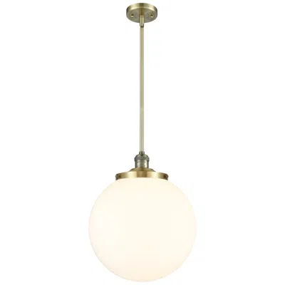 Innovations Lighting Beacon 14" Wide Antique Brass Led Pendant With Matte White Shade