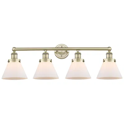 Innovations Lighting Large Cone 34.75"w 4 Light Antique Brass Bath Vanity Light With White
