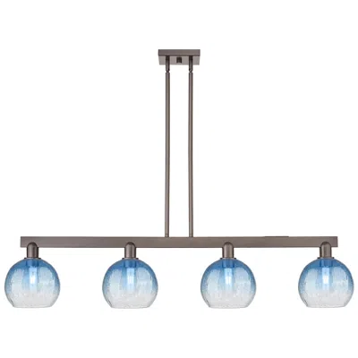Innovations Lighting Brookhaven Globe 48"w 4-lt Oiled Bronze Stem Island-lt W/ Sapphire Shade