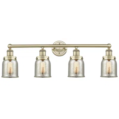 Innovations Lighting Small Bell 33.5"w 4 Light Antique Brass Bath Light With Mercury Shade