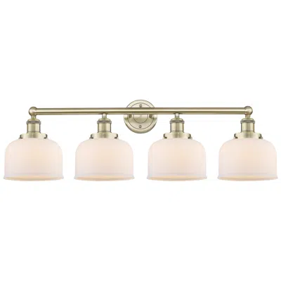Innovations Lighting Large Bell 33.5"w 4 Light Antique Brass Bath Vanity Light With White S