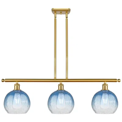 Innovations Lighting Brookhaven Globe 36"w 3-light Satin Gold Island Light W/ Sapphire Shade