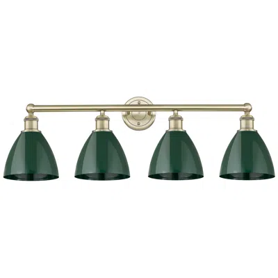 Innovations Lighting Plymouth Dome 34.5"w 4 Light Antique Brass Bath Light With Green Shade