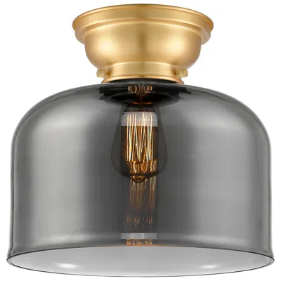 Innovations Lighting Aditi Bell 12" Satin Gold Flush Mount W/ Plated Smoke Shade