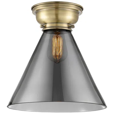 Innovations Lighting Aditi Cone 12" Wide Antique Brass Flush Mount With Plated Smoke Shade